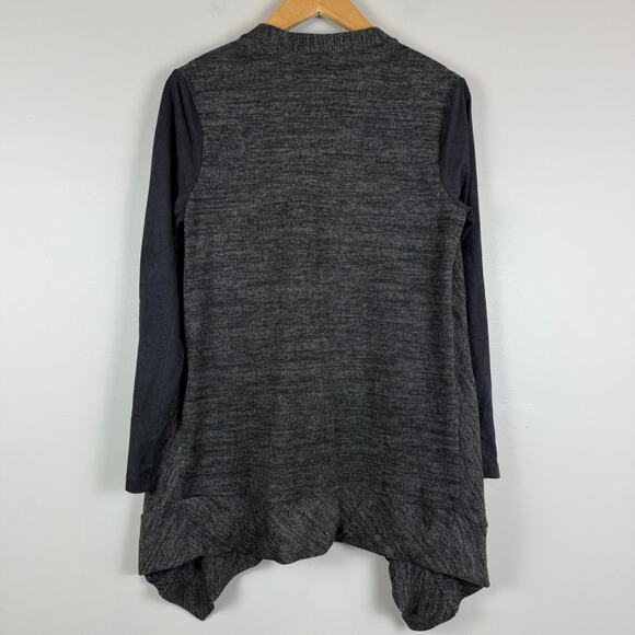 Logo Lori Goldstein Cardigan Women XS Charcoal Faux Suede Asymmetric Relaxed - Picture 3 of 8